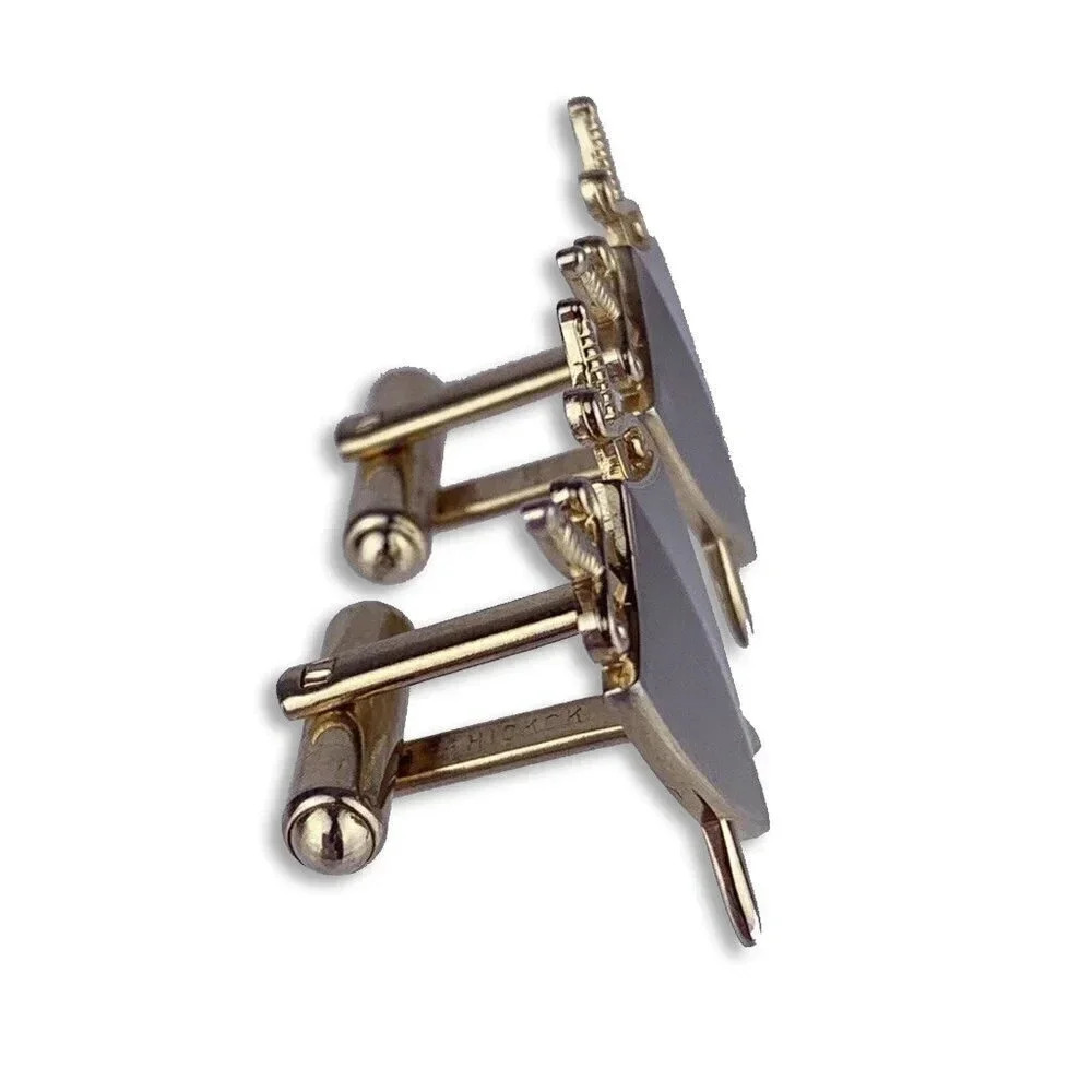 Crossed Swords & Shield Gold Tone Cufflinks Knight Heraldry Hickok Vintage L1 - Picture 2 of 6